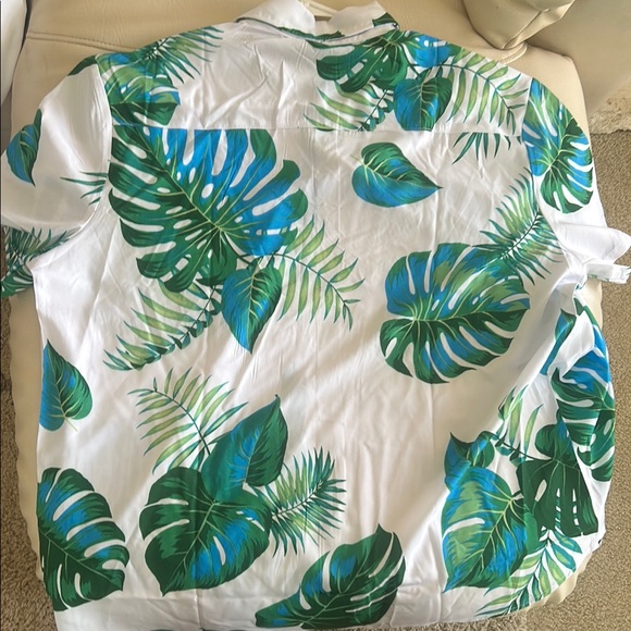 Tropical Leaf Print Men's Shirt - Green and White - Picture 4 of 4